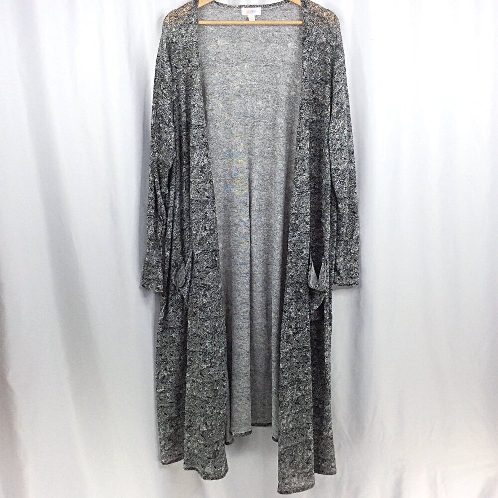 LuLaRoe Sarah Open‎ Duster Cardigan Women's Size 3XL Black Marled Semi-Sheer